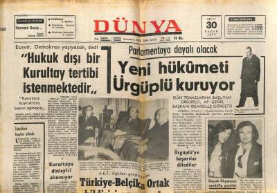 Dünya Gazetesi 30 Nisan 1972 - Yeni Hükümeti Ürgüplü Kuruyor GZ68098 - 2