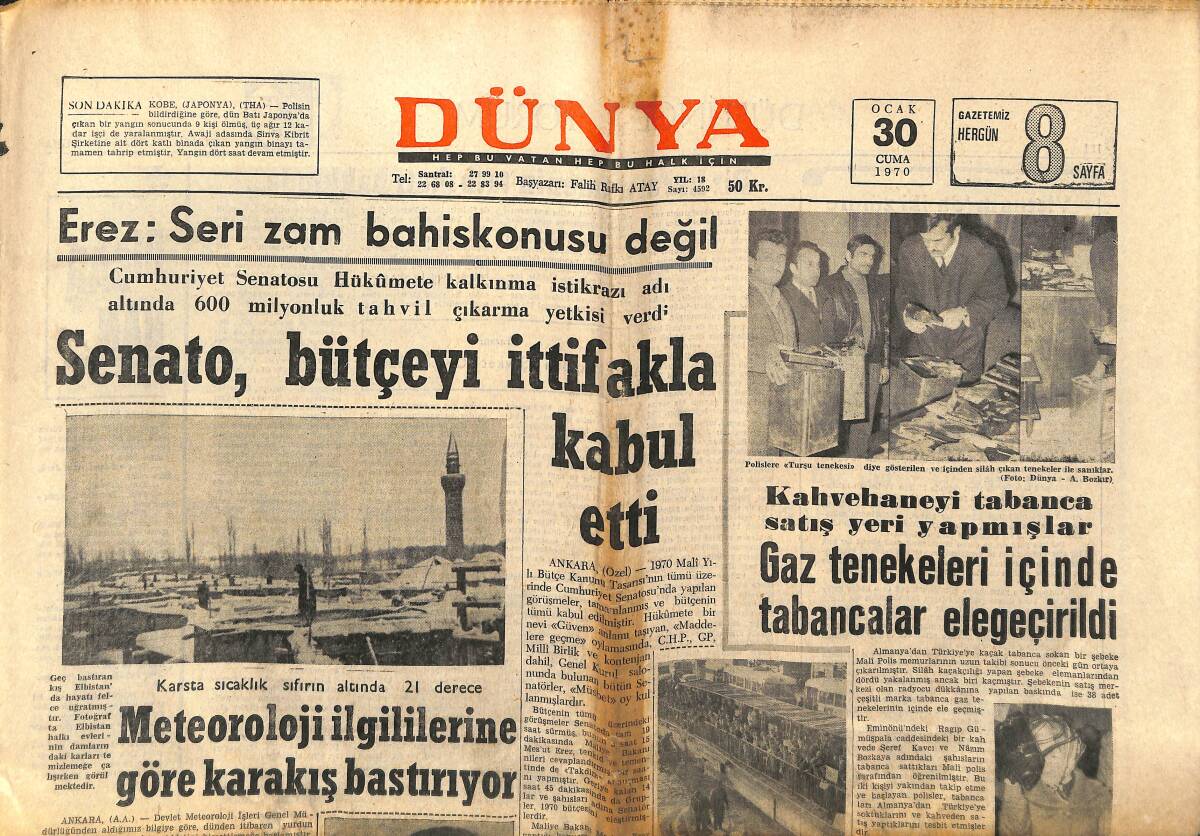 Dünya Gazetesi 30 Ocak 1970 - Münir Nureddin'in Şarkısına Mani Olundu - ODTÜ'de Parlar İstifa Etti GZ147899 - 1