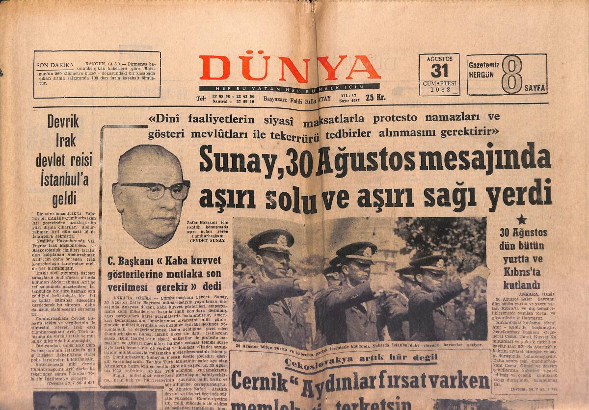 Dünya Gazetesi 31 Ağustos 1968 - Amerika Demokrat Parti Kurultayında Hadiseler - Eisenhower İyileşiyor GZ149601 - 1