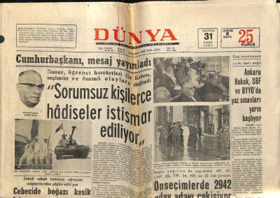 Dünya Gazetesi 31 Ağustos 1969 - Cumhurbaşkanı Sunay Sorumsuz Kişilerce Hadiseler İstismar Ediliyor GZ61046 - 2