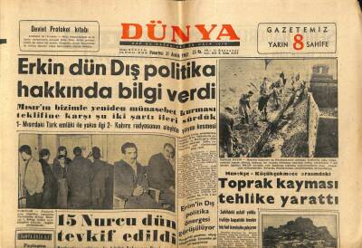 Dünya Gazetesi 31 Aralık 1962 - Mısırın Bizimle Tekrar Münasebet Kurması İçin İki Şart İleri Sürdük GZ68270 - 1
