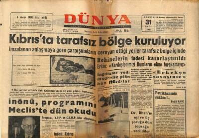 Dünya Gazetesi 31 Aralık 1963 - Kıbrısta Tarafsız Bölge Kuruluyor GZ80651 - 1