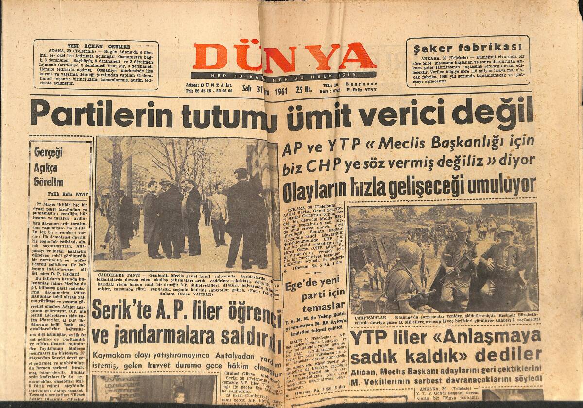 Dünya Gazetesi 31 Ekim 1961 - Tina, Onassis'ten Ayrıldı Ve Evlendi - Metin Oktay Cumaya Kadar Kalmak İçin Takımından İzin İsteyecek GZ152384 - 1