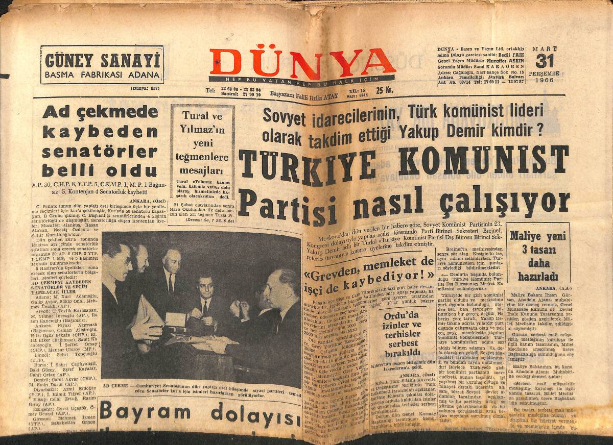 Dünya Gazetesi 31 Mart 1966 - Türkiye Komünist Partisi Nasıl Çalışıyor - Cassius Clay Bu Defa Nakavt Yapamadı GZ150819 - 1