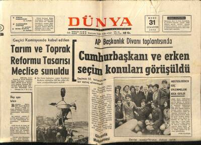 Dünya Gazetesi 31 Mart 1973 - Tarım Ve Toprak Reformu Tasarısı Meclise Sunuldu GZ68001 - 2