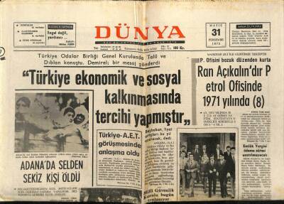 Dünya Gazetesi 31 Mayıs 1973 - Adanada Selden 8 Kişi Öldü GZ68008 - 2