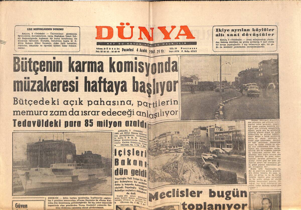 Dünya Gazetesi 4 Aralık 1961 - Salim Başol Bir Söylentiyi Yalanlıyor - İçişleri Bakanı Dün Geldi GZ152462 - 1