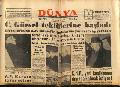 Dünya Gazetesi 4 Aralık 1963 - Kennedynin Muhafızları Bir Gece Önce Sarhoşmuş!... GZ93476 - 1