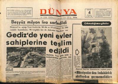 Dünya Gazetesi 4 Aralık 1970 - Gedizde Yeni Evler Sahiplerine Teslim Edildi GZ68140 - 2