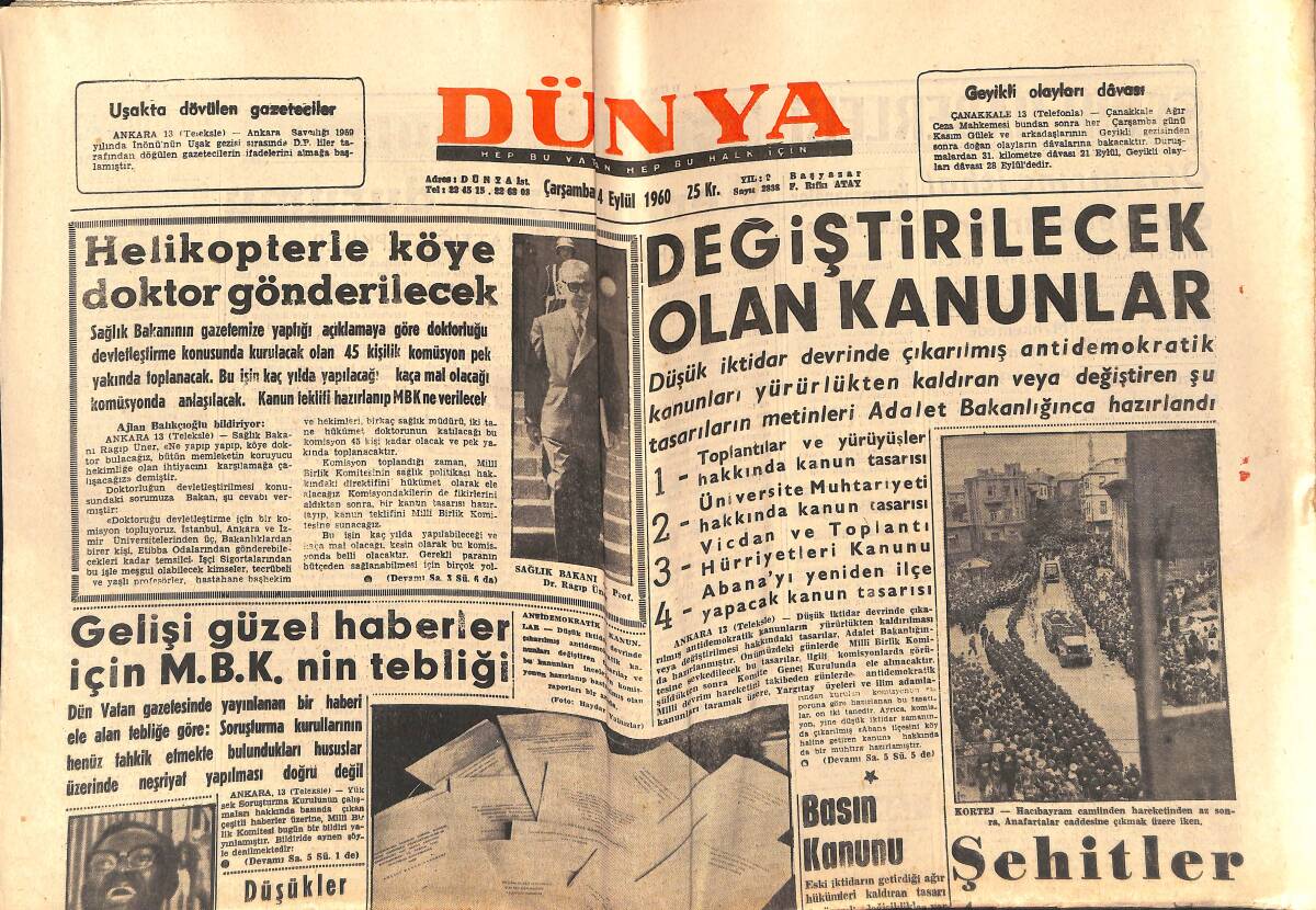 Dünya Gazetesi 4 Eylül 1960 - Kruçef'in Amacı Birleşmiş Milletlere Hakim Olmak - Ermeni Patriğinin İstifası Bekleniyor GZ152195 - 1