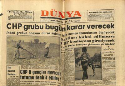 Dünya Gazetesi 4 Haziran 1962 - İlk Türk - CHP Gurubu Bugün Karar Verecek GZ61069 - 2