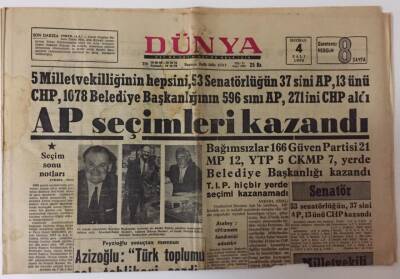 Dünya Gazetesi 4 Haziran 1968 - AP Seçimleri Kazandı GZ13017 - 1