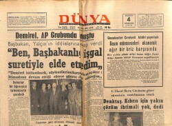 Dünya Gazetesi 4 Haziran 1970 - Demirel Ben Başkanlığı İşgal Suretiyle Elde Etmedim GZ66181 - 1