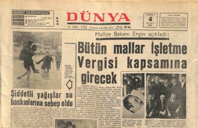 Dünya Gazetesi 4 Haziran 1971 - Maliye Bakanı Ergin Açıkladı Bütün Mallar İşletme Vergisi Kapsamına Girecek GZ114114 - 1