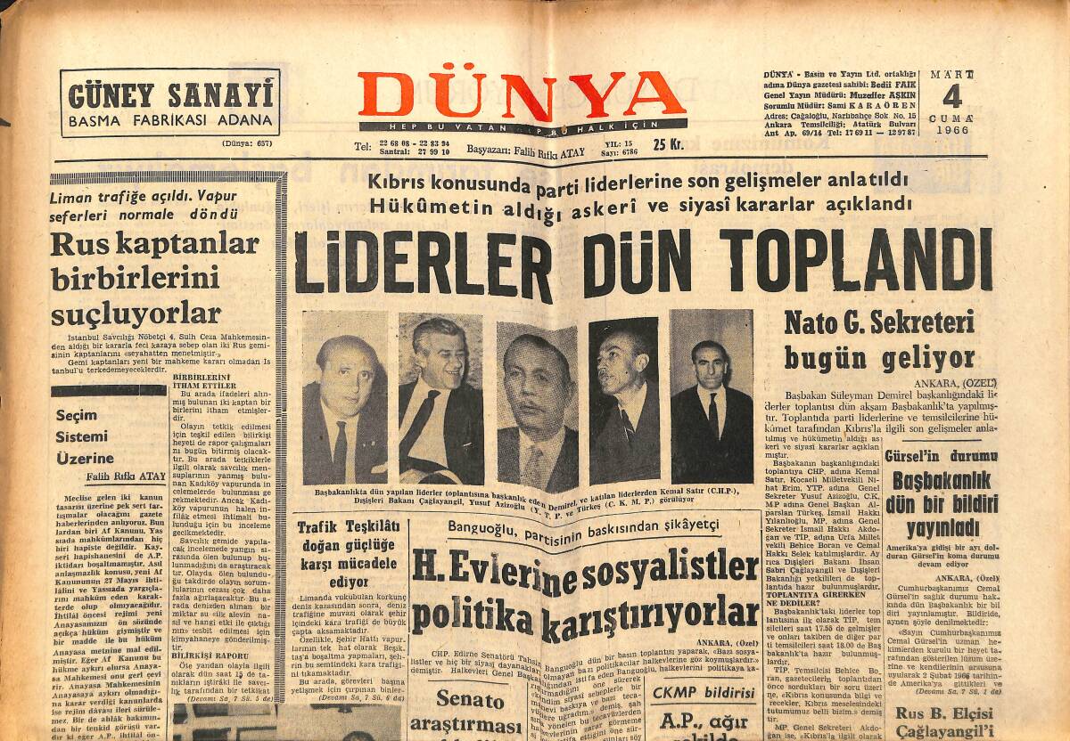 Dünya Gazetesi 4 Mart 1966 - Şampiyon Clay Özür Dilemedi - Mansfield'in Göğüsleri Küçülüyormuş GZ150830 - 1