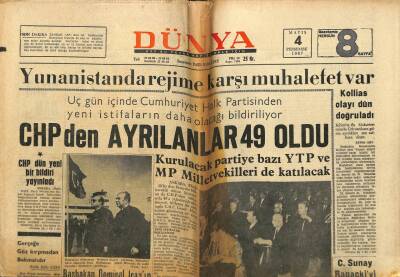 Dünya Gazetesi 4 Mayıs 1967 - CHPden Ayrılanlar 49 Oldu GZ59781 - 1