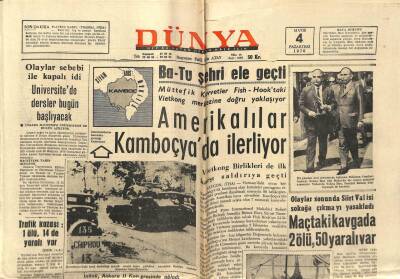 Dünya Gazetesi 4 Mayıs 1970 - Amerikalılar Kamboçyada İlerliyor GZ66208 - 1