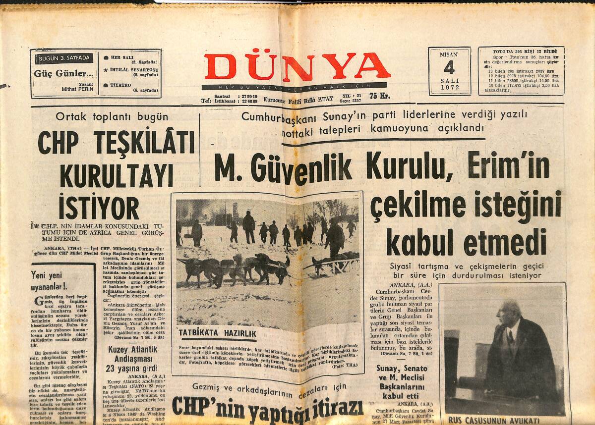 Dünya Gazetesi 4 Nisan 1972 - Brigitte Bardot Tiyatroya, İonescu Sinemaya - Baba Filmi Marlon Brando İçin Yeniden Doğuş Oldu GZ147918 - 1