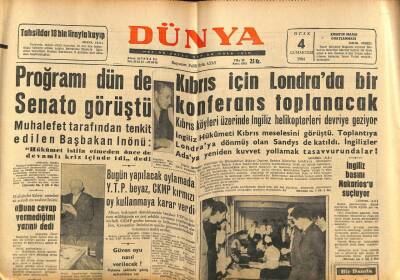 Dünya Gazetesi 4 Ocak 1964 - Kıbrıs İçin Londrada Bir Konferans Toplanacak GZ82180 - 1