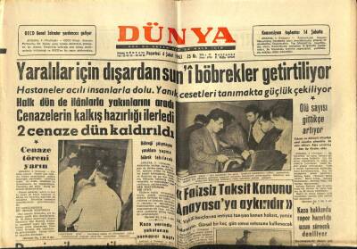 Dünya Gazetesi 4 Şubat 1963 - Yaralılar İçin Dışardan Suni Böbrekler Getirtiliyor GZ68246 - 2