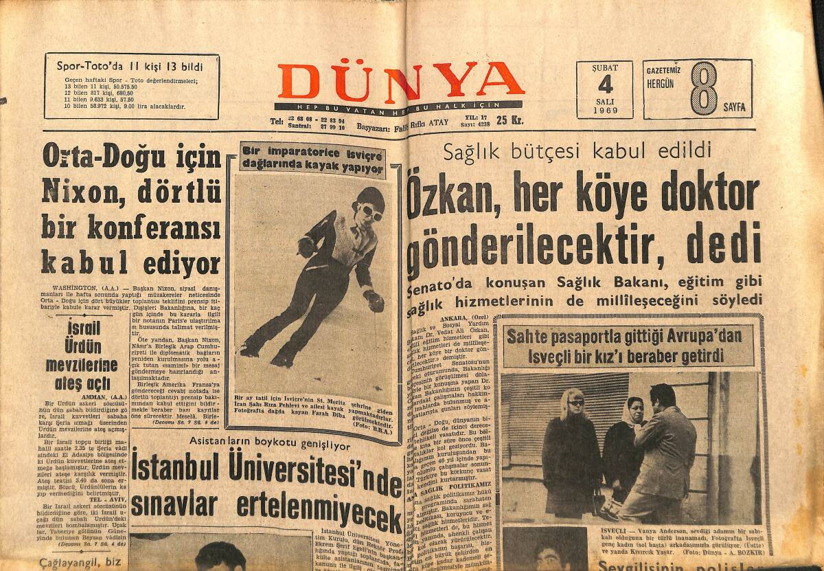 Dünya Gazetesi 4 Şubat 1969 - Kaybolan Jetlerin Mengen Tepesine Düştüğü Sanılıyor - İstanbul Üniversitesi'nde Sınavlar Ertelenmeyecek GZ148276 - 1
