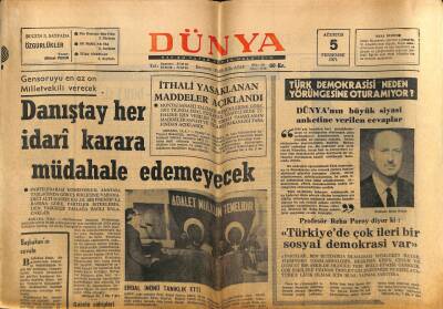 Dünya Gazetesi 5 Ağustos 1971 - Erdal İnönü Sıkıyönetimde Tanıklık Yaptı GZ59925 - 1