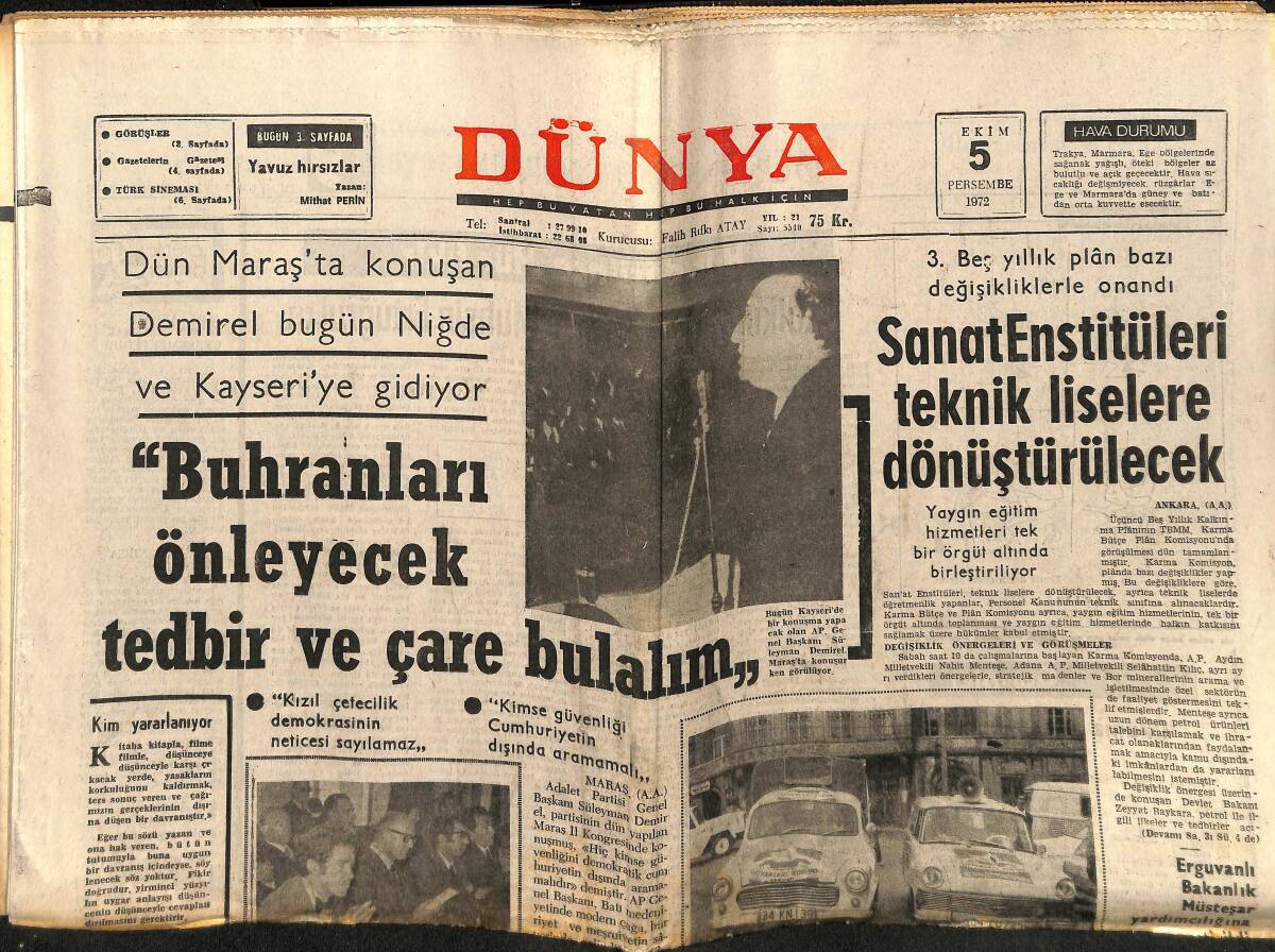 Dünya Gazetesi 5 Ekim 1972 - Cüneyt Arkın Ödülünü Almıyor - Altın Koza'nın Hikayesi GZ148195 - 1