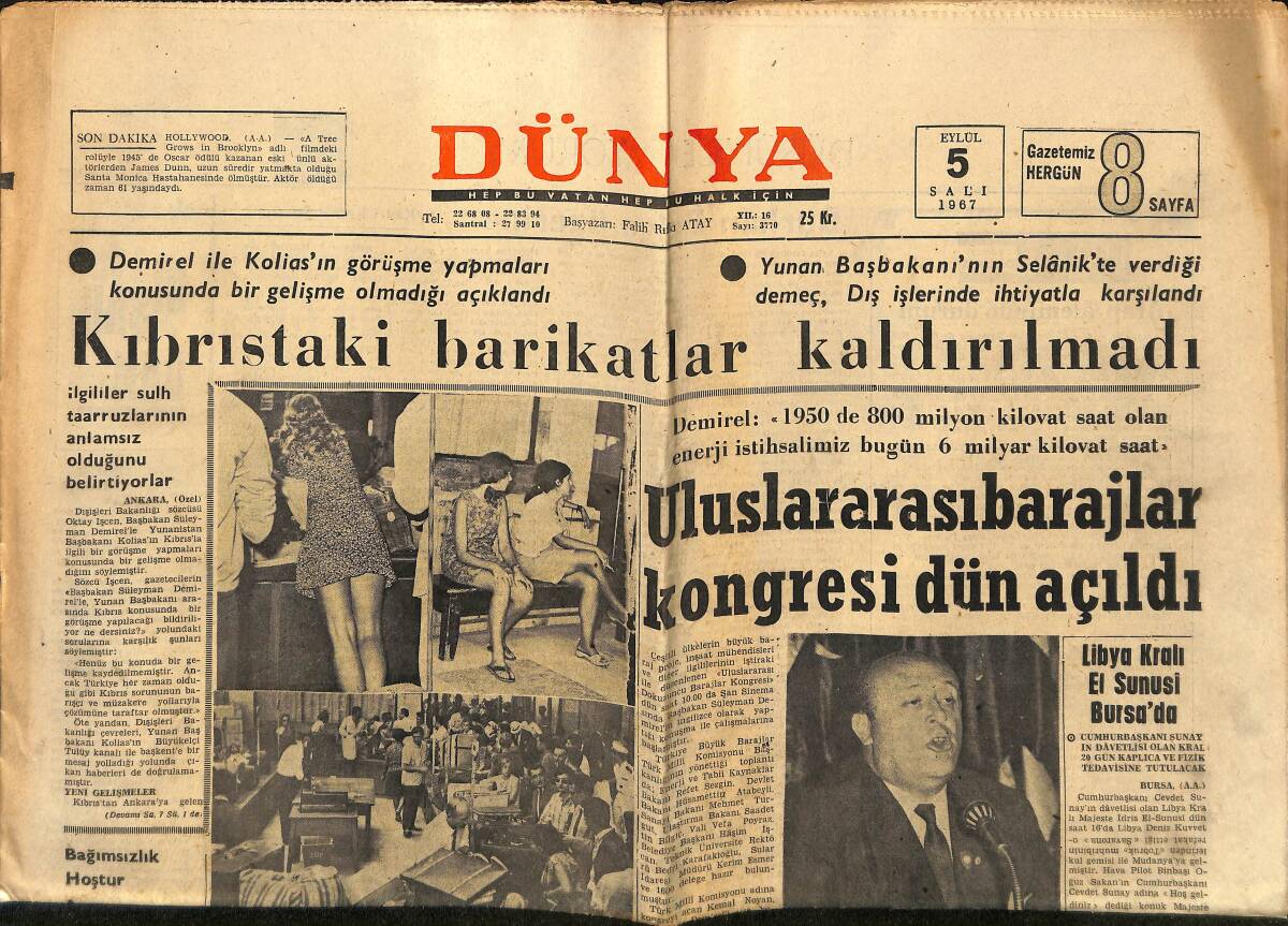 Dünya Gazetesi 5 Eylül 1967 - Jane Fonda Bir Melekle Sevişiyor - Fenerbahçe'de Sevinç GZ152213 - 1