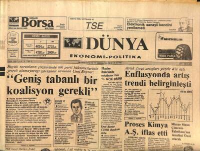 Dünya Gazetesi 5 Eylül 1991 - Proses Kimya A.Ş. İflas Etti GZ97380 - 1