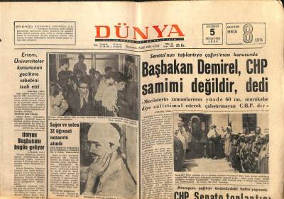 Dünya Gazetesi - 5 Haziran 1969 - Başbakan Demirel CHP Samimi Değildir GZ110981 - 1