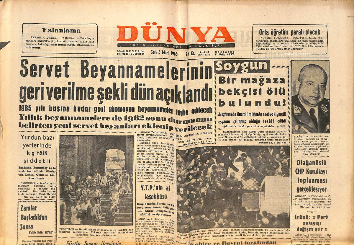 Dünya Gazetesi 5 Mart 1963 - Suriye'de Ayaklanma Haberleri Çıkarıldı - Kavel Çalışmaya Başladı GZ150522 - 1