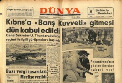 Dünya Gazetesi 5 Mart 1964 - Kıbrısa Barış Kuvveti Gitmesi Kabul Edildi GZ68183 - 1