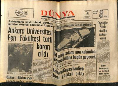 Dünya Gazetesi 5 Mart 1969 - Ankara Üniversitesi Fen Fakültesi Tatil Kararı Verdi GZ61058 - 2