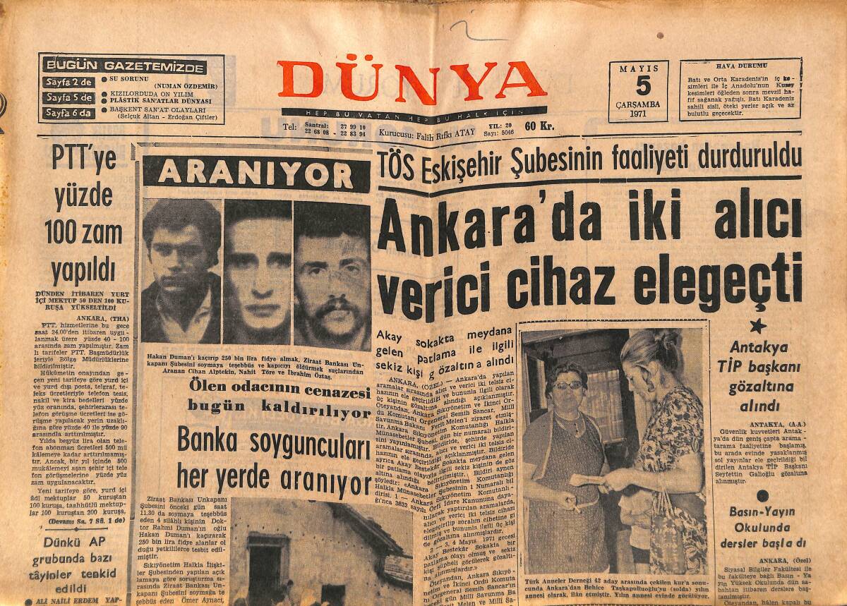Dünya Gazetesi 5 Mayıs 1971 - Arsenal Tam 18 Yıl Sonra Yeniden Şampiyon Oldu - Don Kişot, Hem Ankara'da Hem İstanbul'da Alkış Topluyor GZ150841 - 1
