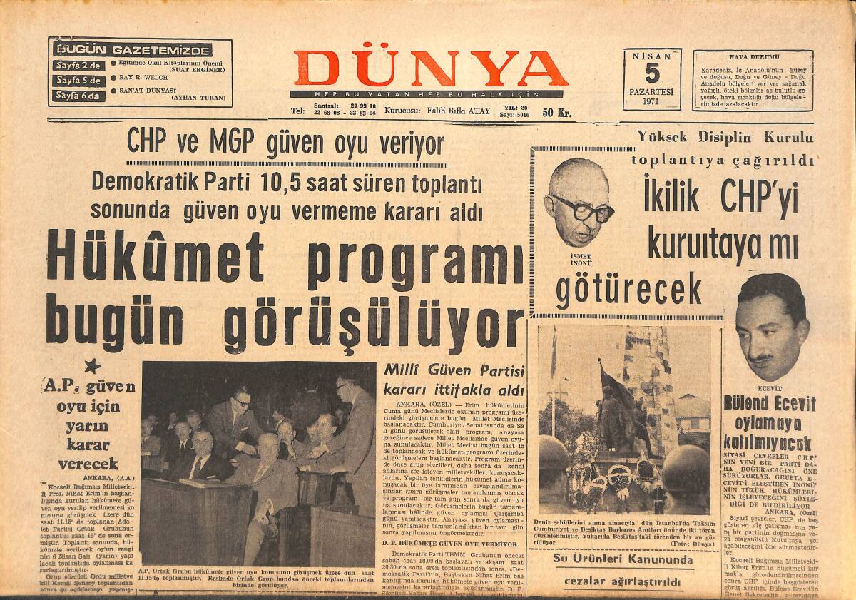 Dünya Gazetesi 5 Nisan 1971 - Pakistan, Bir Kere Daha Hindistan'ı Suçladı - Maria Callas, Şimdi De Tiyatro Artisti Oluyor GZ143606 - 1