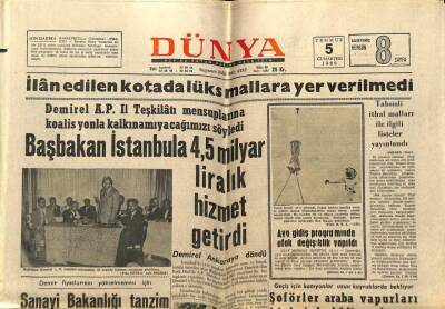 Dünya Gazetesi 5 Temmuz 1969 - Başbakan İstanbula 4,5 Milyar Liralık Hizmet Getirdi GZ68303 - 2