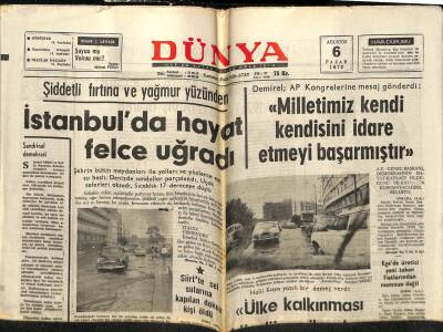 Dünya Gazetesi 6 Ağustos 1972 - Şiddetli Fırtına Ve Yağmur Yüzünden İstanbulda Hayat Felce Uğradı GZ61085 - 2