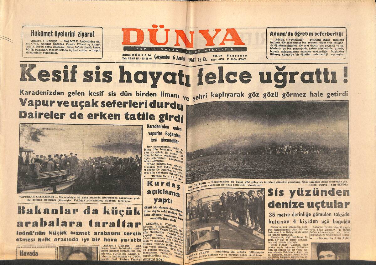 Dünya Gazetesi 6 Aralık 1961 - Apaydın'a Göre Huzur - Kurdaş Açıklama Yaptı GZ152464 - 1