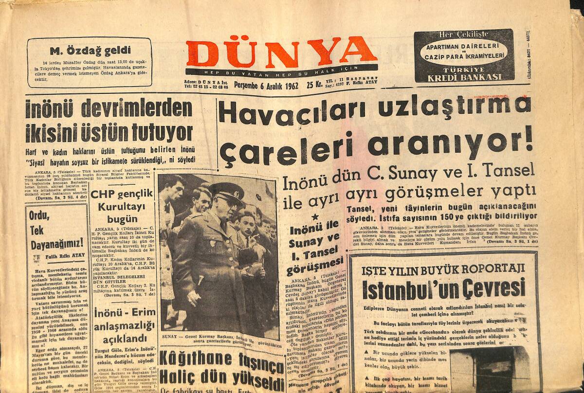 Dünya Gazetesi 6 Aralık 1962 - Kağıthane Taşınca Haliç Dün Yükseldi - Türk Karikatürcüleri Armağan Kazandılar GZ156629 - 1