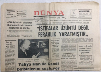 Dünya Gazetesi 6 Aralık 1971 - Yahya Han İle Gandi Birbirlerini Suçluyor - GZ21197 - 1