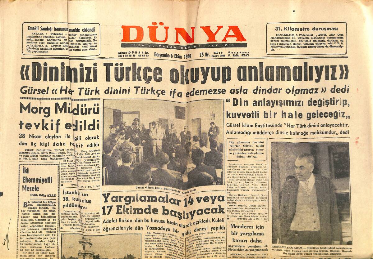 Dünya Gazetesi 6 Ekim 1960 - Galatasaray Federasyonu Suçlu Buldu - Menderes İçin Bir Yargılama Kararı Daha GZ147955 - 1