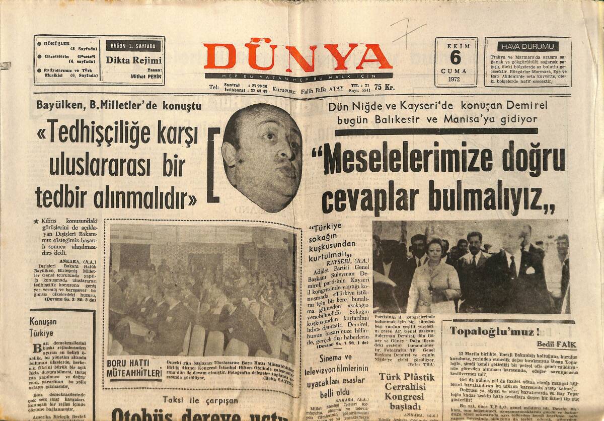 Dünya Gazetesi 6 Ekim 1972 - Hacettepe Üniversite Korosu - El Fetih Kampından Dönen 14 Anarşist Hapse Mahkum Oldu GZ148230 - 1