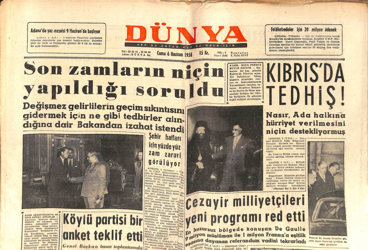 Dünya Gazetesi 6 Haziran 1958 - Kremlin, Sovyet Bilginleri Üzerine Adeta Titriyor - Avrupa'ya Füze Sevki Başlıyor GZ150415 - 1