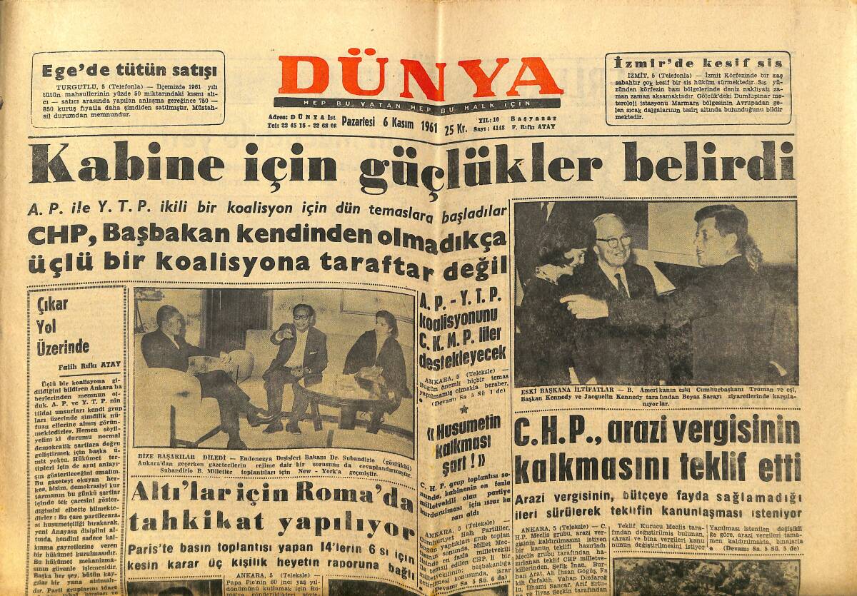 Dünya Gazetesi 6 Kasım 1961 - Tekstil İşçilerinin Yürüyüşü - Kabine İçin Güçlükler Belirdi GZ148118 - 1