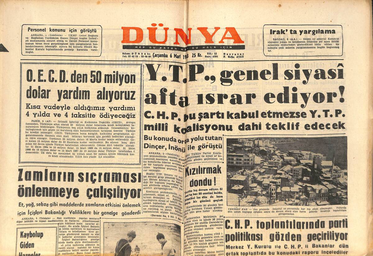 Dünya Gazetesi 6 Mart 1963 - Kleopatra Filmi Nihayet Bitti - Adenauer'in Halefini Tayın İçin Anlaşmaya Varıldı GZ151078 - 1