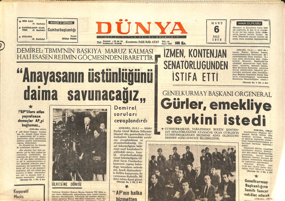 Dünya Gazetesi 6 Mart 1973 - Kahraman Bir Dev Al Pacino - Haftanın Takımı Galatasaray GZ142802 - 1