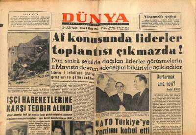 Dünya Gazetesi 6 Mayıs 1962 - NATO Türkiyeye Yardımı Kabul Etti GZ83023 - 1