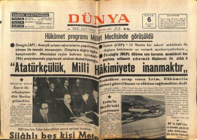 Dünya Gazetesi 6 Nisan 1971 - Silahlı Kişiler Mete Hası Evinden Kaçırdı GZ68132 - 2