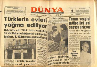 Dünya Gazetesi 6 Ocak 1964 - Türklerin Evleri Yağma Ediliyor GZ82172 - 1
