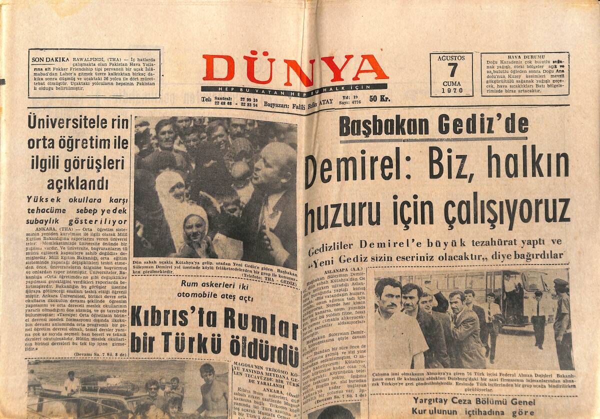 Dünya Gazetesi 7 Ağustos 1970 - ODTÜ Giriş Sınavlarının Soru Ve Cevapları Çalındı - Sharon Tate: Bebek Beklerken Hunharca Öldürülen Güzel Yıldız GZ151031 - 1